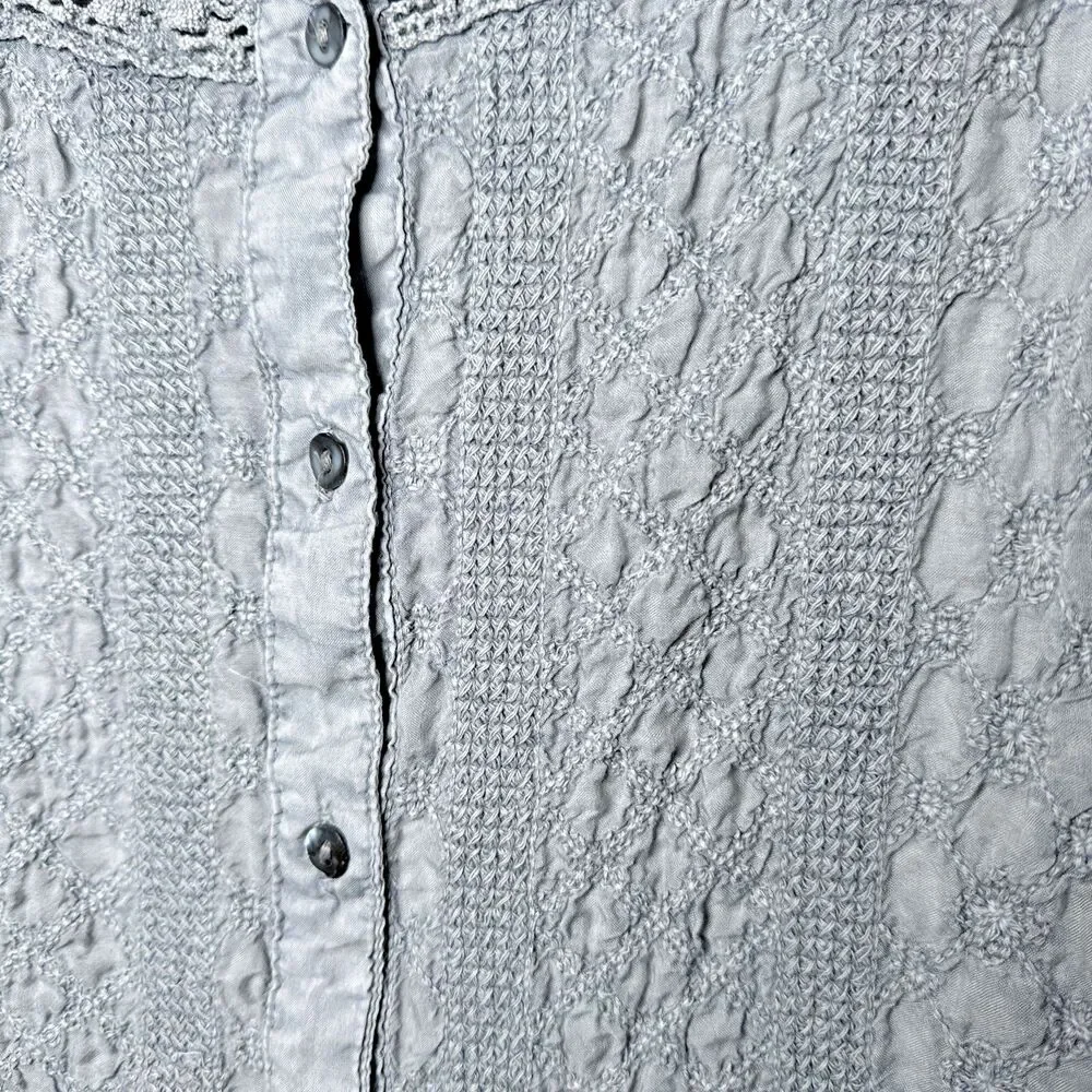 Solitaire Blouse Small Gray Crochet Lace‎ Embroidered Rayon Boho Peasant Top